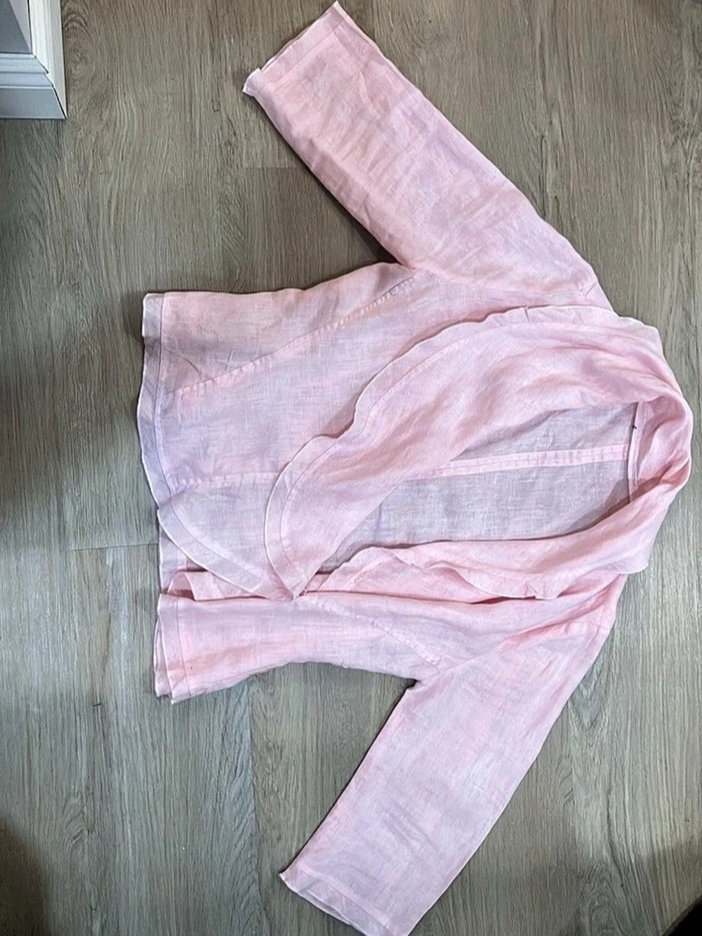 Pink Linen Ruffle Front Jacket - Picture 3 of 4